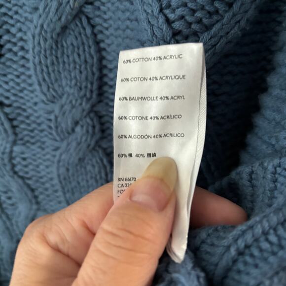 Free People Dream Cable Blue CHUNKY Crew Neck Sweater NWOT Size XS FLAW - Picture 10 of 14